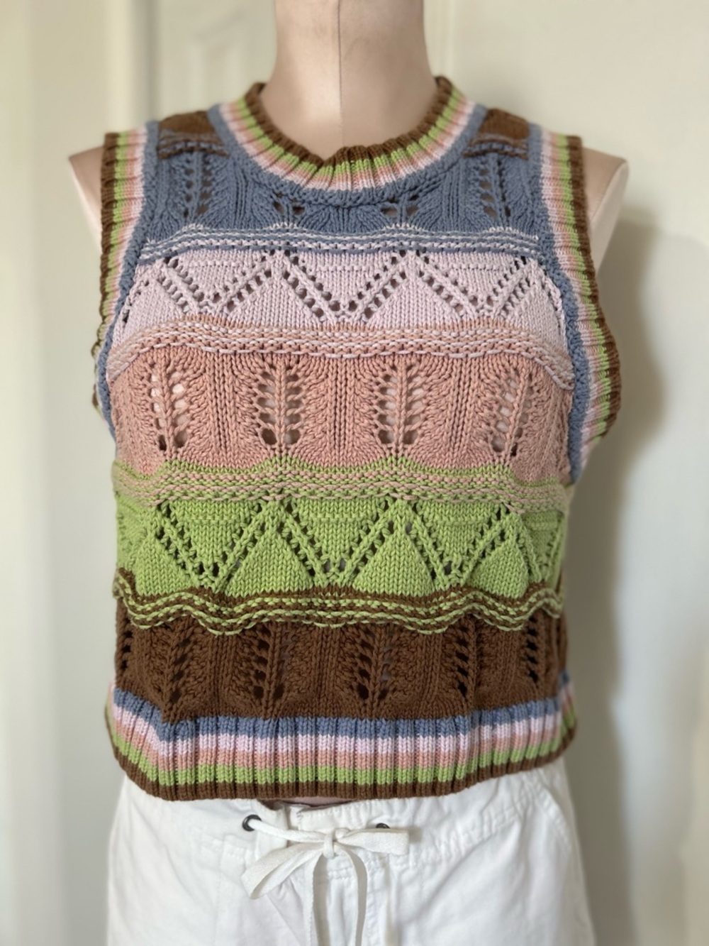 Zara Striped Knit Top Vest in Blue, Pink, Green & Brown